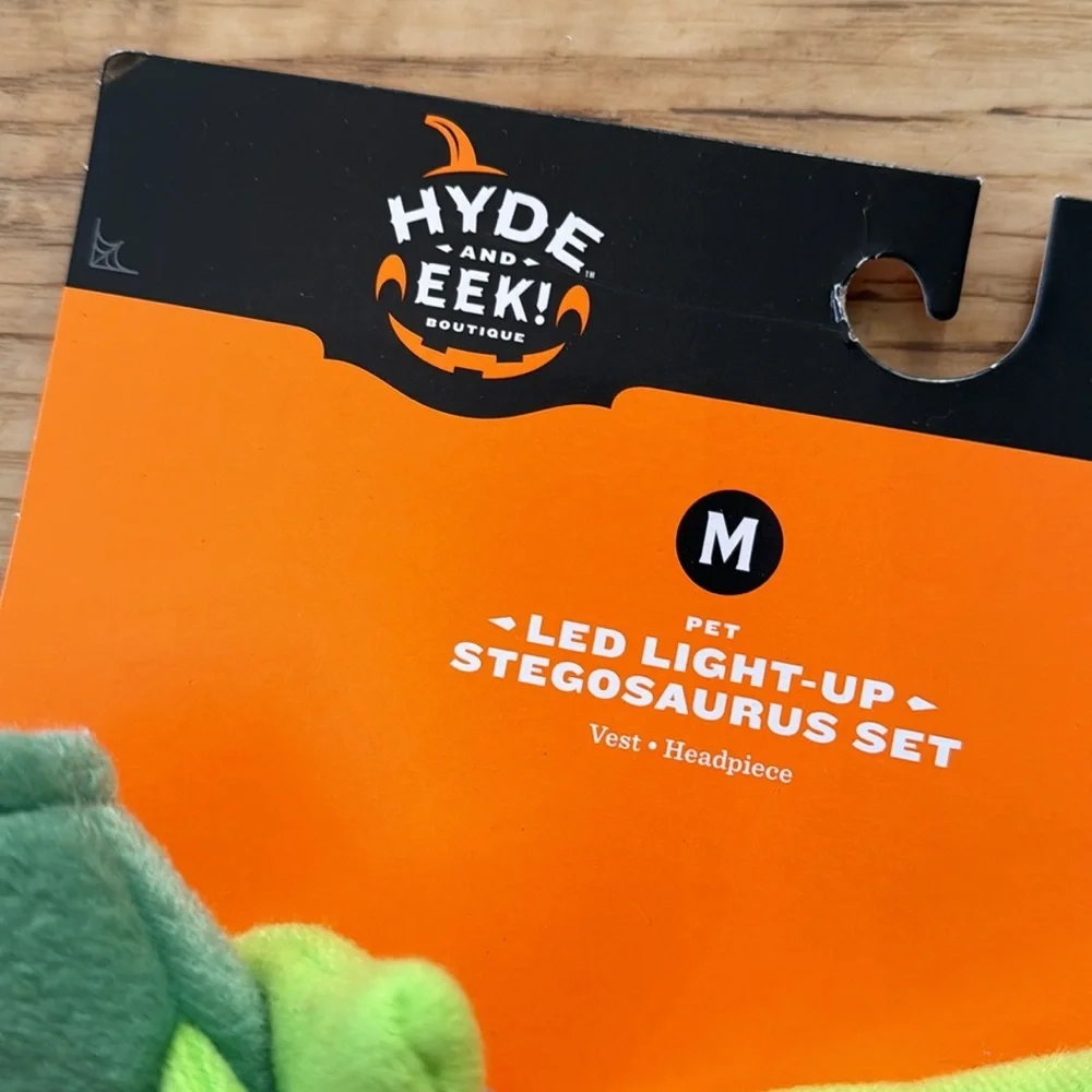 Hyde and Eek LED Light Up Stegosaurus Set for Medium Size Dog